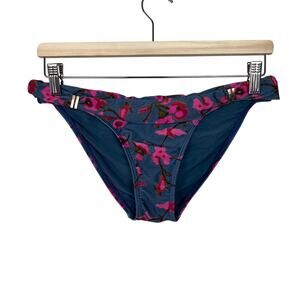 Vix Paula Hermanny Medium Bia Tube Bikini Bottoms Blue Pink Floral Gold Hardware